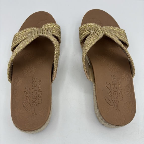 Skechers Cali Luxe Foam Shoes Sandals‎ Womens Size 7 Tan Gold Espadrille Slides - Picture 6 of 11